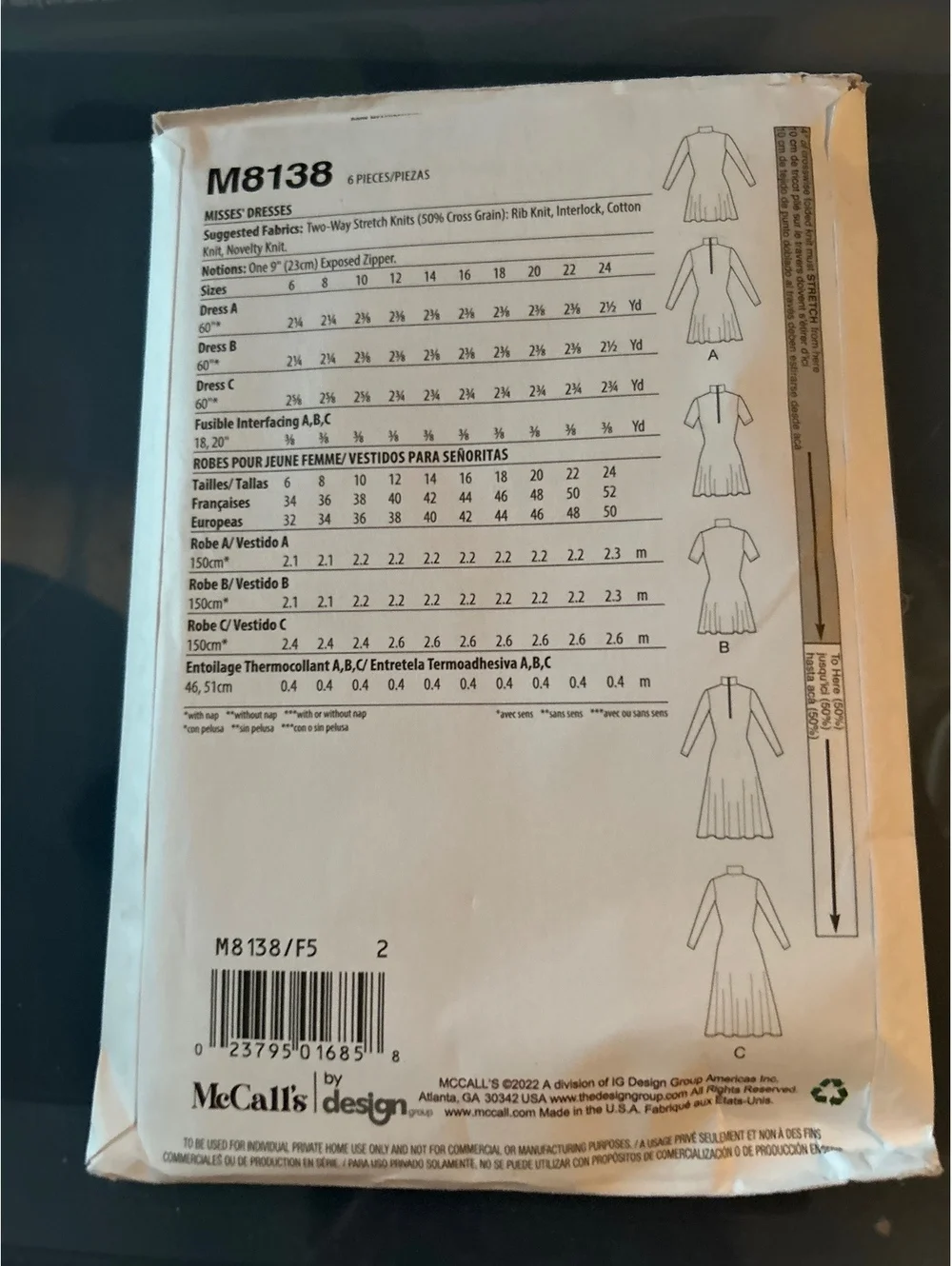 McCall's M8138 Misses' Dresses Sewing Pattern Size F5 (16-24)